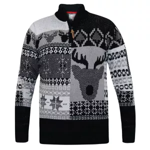 Pull de Noël 4XL noir col zippé
