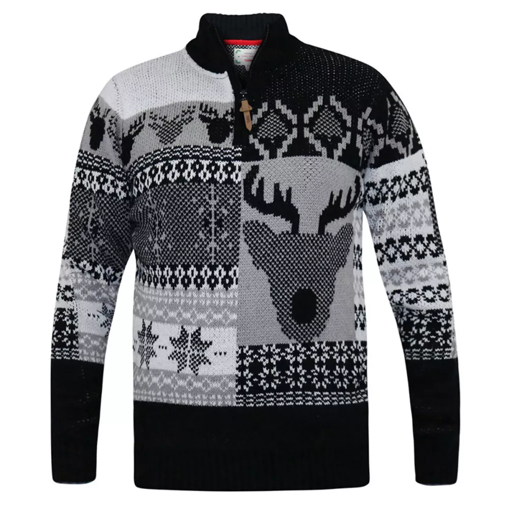 Pull de Noël 3XL noir col zippé-3XL