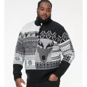Pull de Noël noir col zippé-4XL