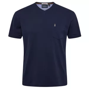 T-shirt bleu marine col en v manche courte stretch-4XL
