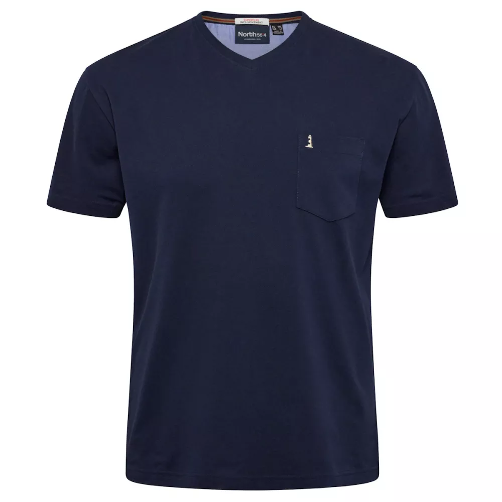 T-shirt bleu marine col en v manche courte stretch-8XL