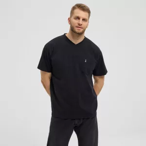 T-shirt bleu marine col en v manche courte stretch-7XL