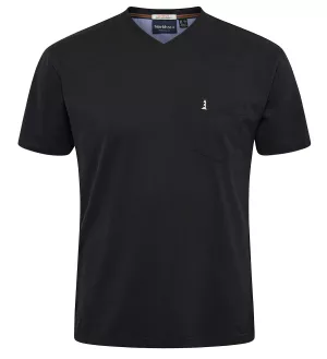 T-shirt noir col en v manche courte stretch-5XL