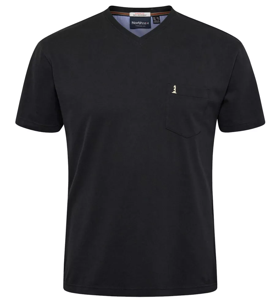 T-shirt noir col en v manche courte stretch-3XL