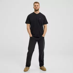 T-shirt noir col en v manche courte stretch-7XL
