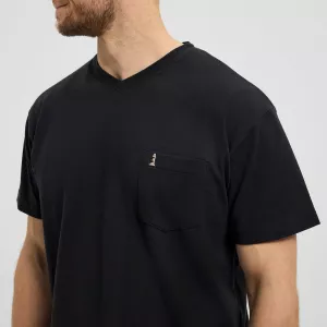T-shirt noir col en v manche courte stretch-7XL