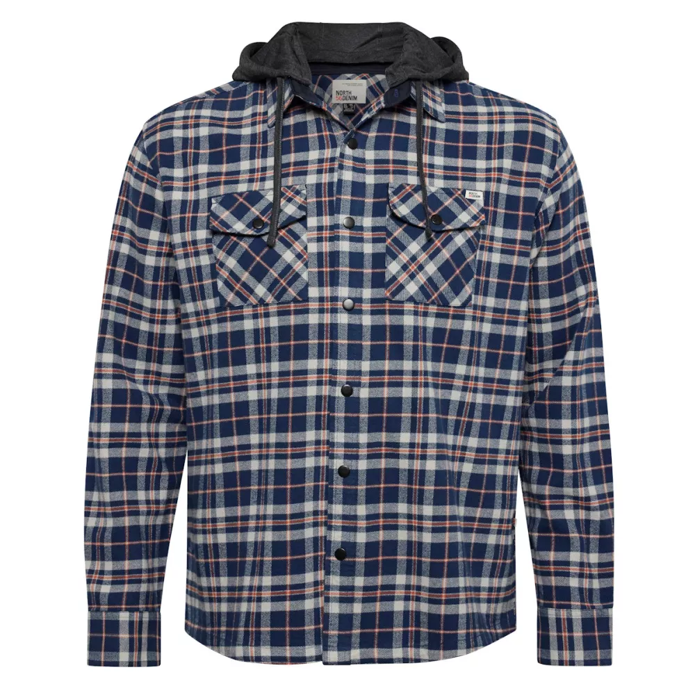 Surchemise Pression avec capuche carreaux marine rouge -6XL