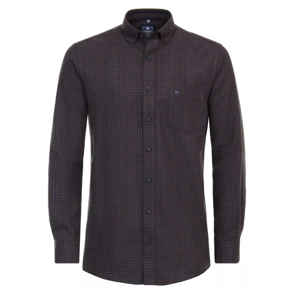 Chemise manche longue en flanelle petis carreaux marron bleu marine de 2XL à 6XL-5XL