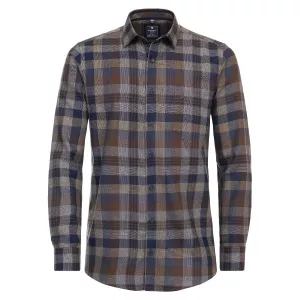 Chemise manche longue en flanelle grands carreaux marron bleu marine de 2XL à 6X