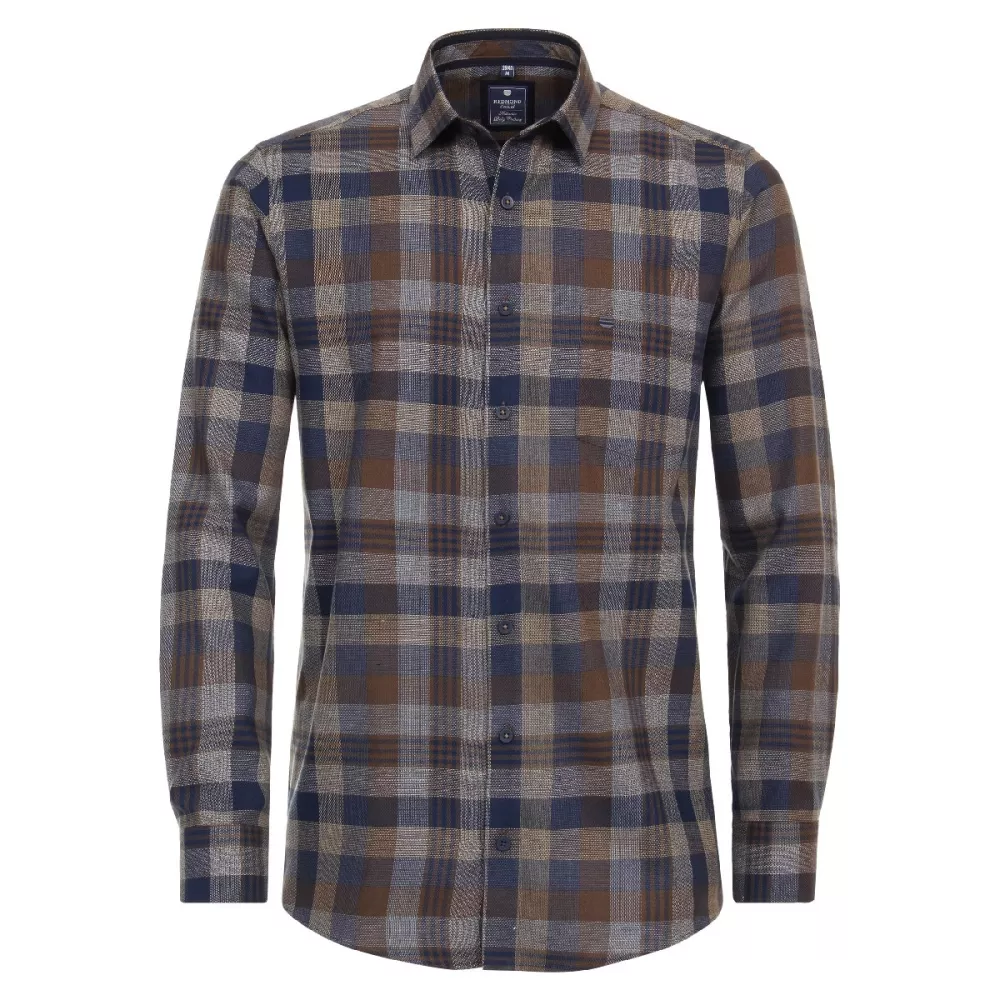 Chemise manche longue en flanelle grands carreaux marron bleu marine de 2XL à 6X-4XL