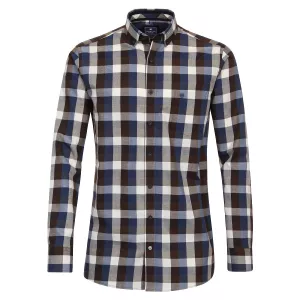 Chemise manche longue grand carreaux bleu marine brun blanc de 2XL à 6XL-3XL