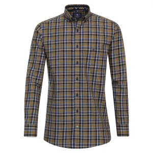 Chemise manche longue petits carreaux ocre marron bleu-3XL