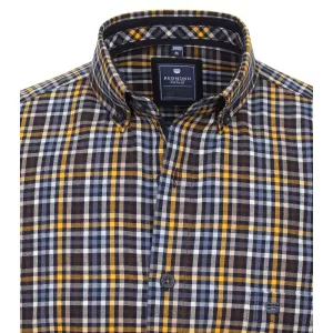 Chemise manche longue petits carreaux ocre marron bleu de 2XL à 6XL-5XL