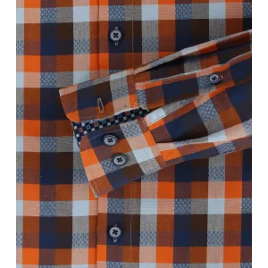 Chemise manche longue carreaux orange bleu marine de 2XL à 6XL-4XL