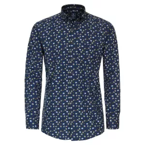 Chemise manche longue Motif sur bleu marine de 2XL à 6XL