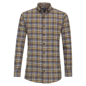 Chemise manche longue en flanelle petits carreaux marron ocre beige de 2XL à 6XL