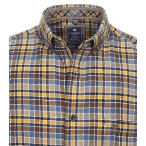 Chemise manche longue en flanelle petits carreaux marron ocre beige de 2XL à 6XL-5XL