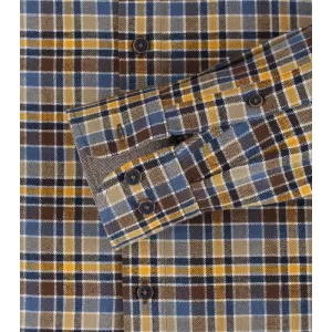 Chemise manche longue en flanelle petits carreaux marron ocre beige de 2XL à 6XL-5XL