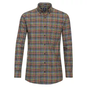 Chemise en flanelle petits carreaux vert marine orange