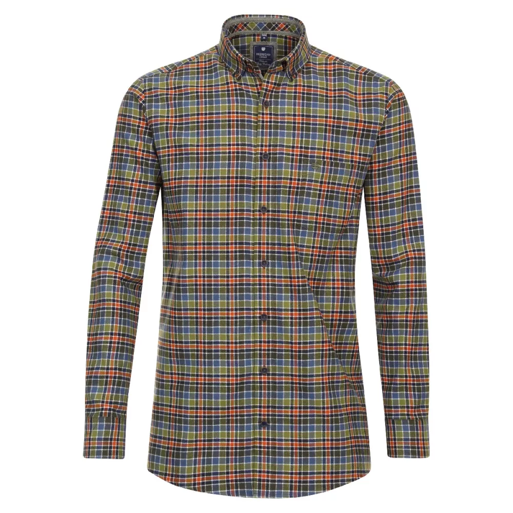 Chemise manche longue en flanelle petits carreaux vert marine orange de 2XL à 6X-5XL