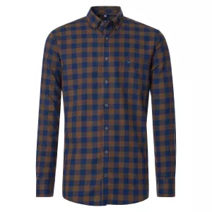 Chemise manche longue en flanelle carreaux marron bleu marine de 2XL à 6XL