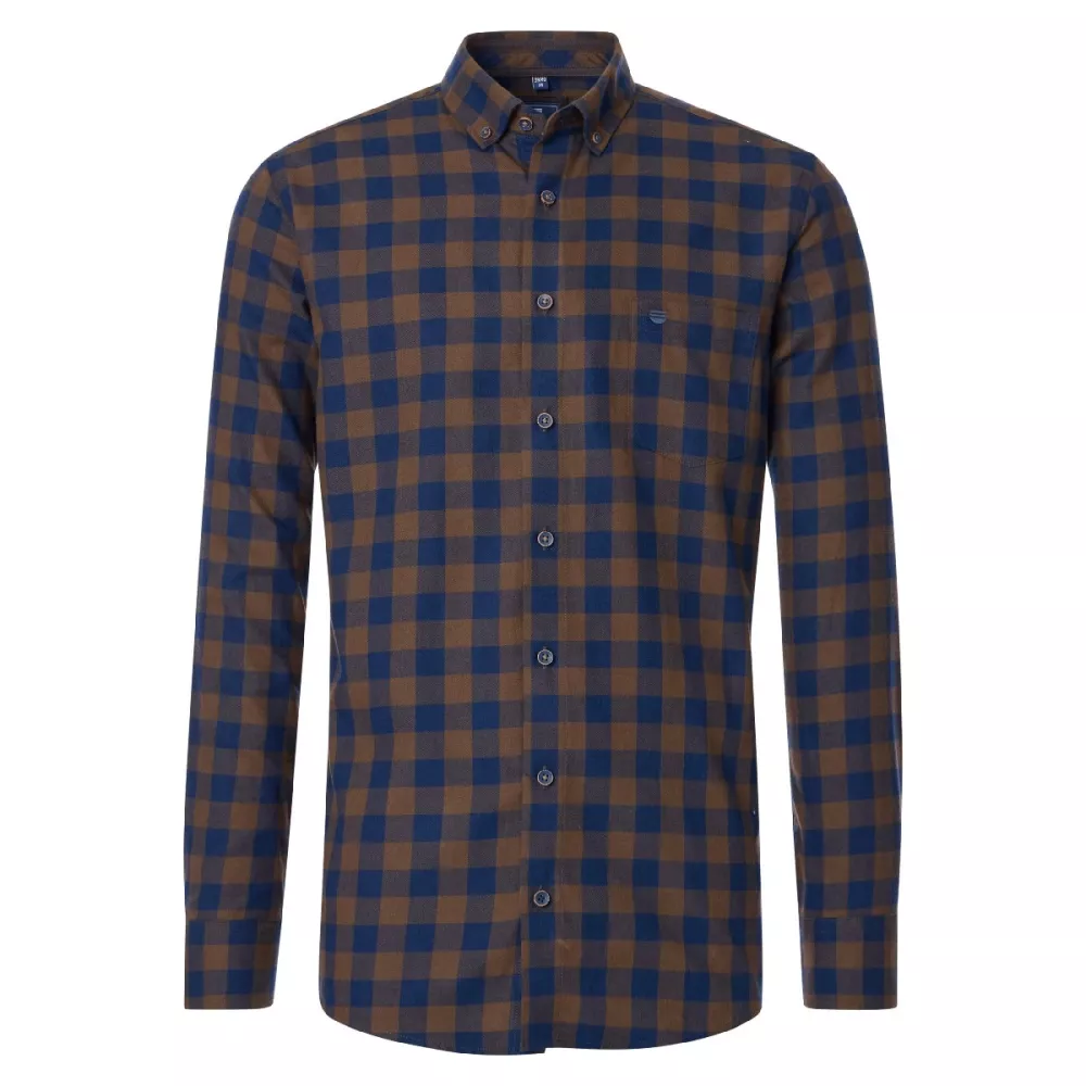 Chemise manche longue en flanelle carreaux marron bleu marine de 2XL à 6XL-6XL