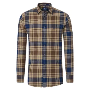 Chemise manche longue en flanelle tartan marron et bleu de 2XL à 6XL