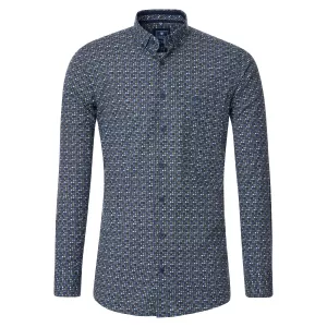 Chemise manche longue petit motif vert bleu de 2XL à 6XL-5XL