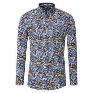Chemise manche longue motif floral bleu marron de 2XL à 6XL