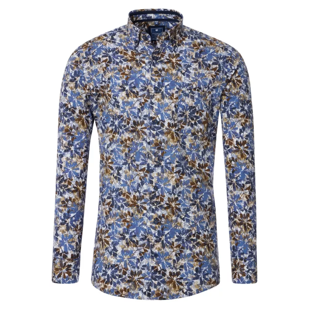 Chemise manche longue motif floral bleu marron  de 2XL à 6XL-2XL