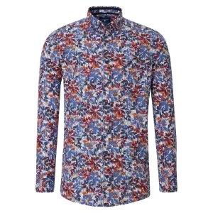 Chemise manche longue motif floral bleu bordeaux de 2XL à 6XL