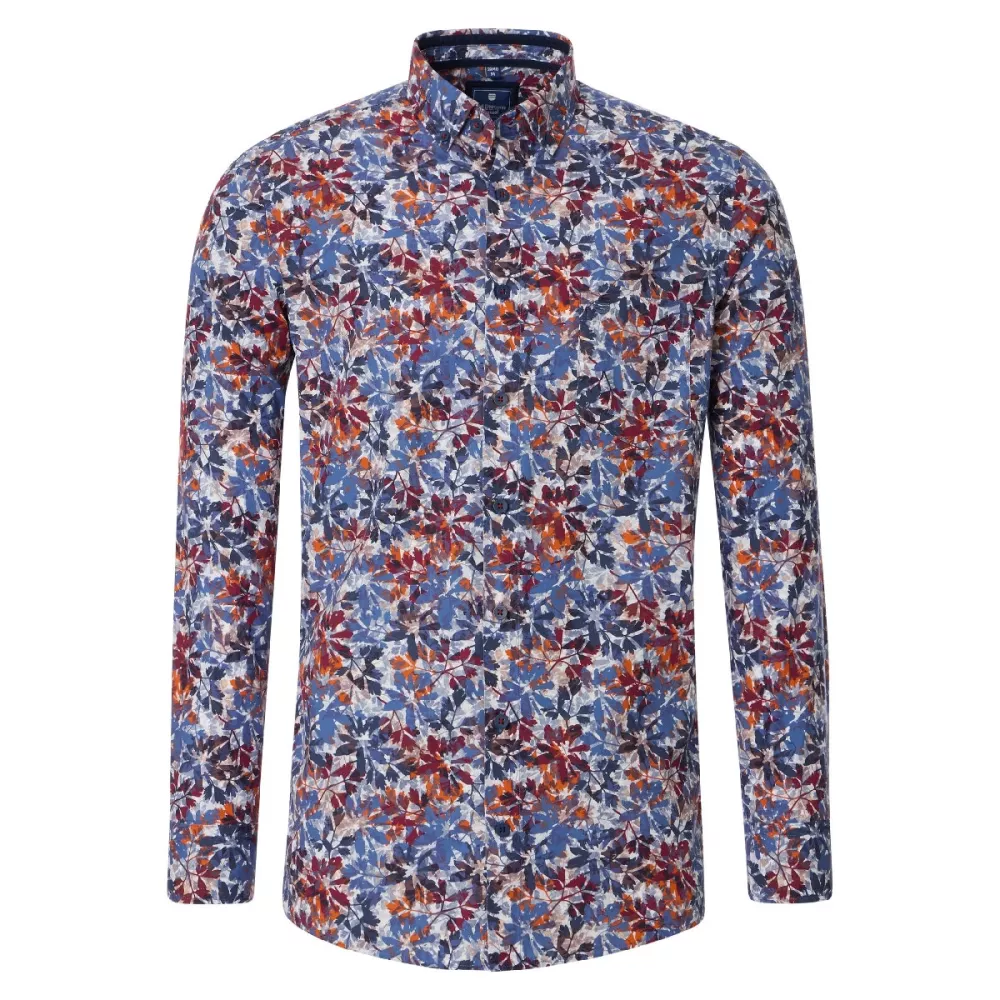 Chemise manche longue motif floral bleu bordeaux de 2XL à 6XL-2XL