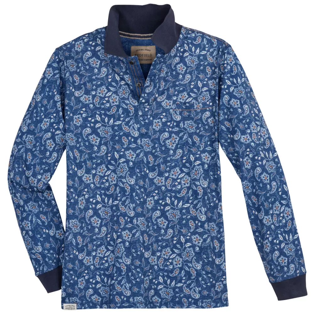 Polo manche longue bleue Motif paisley de 3XL à 10XL-4XL