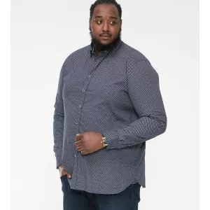 Chemise marine petit motif imprimé manche longue de 2XL à 8XL-5XL