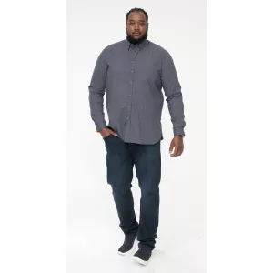 Chemise marine petit motif imprimé manche longue de 2XL à 8XL-5XL