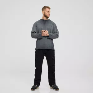 North 56Denim t-shirt granddad manche longue noir délavé 3XL à 8XL-3XL