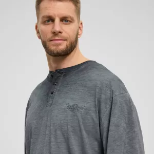 North 56Denim t-shirt granddad manche longue noir délavé 3XL à 8XL-6XL