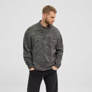 Pull col boutonné Mélange de gris foncé 3XL à 8XL-3XL