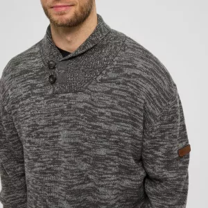 Pull col boutonné Mélange de gris foncé 3XL à 8XL-3XL