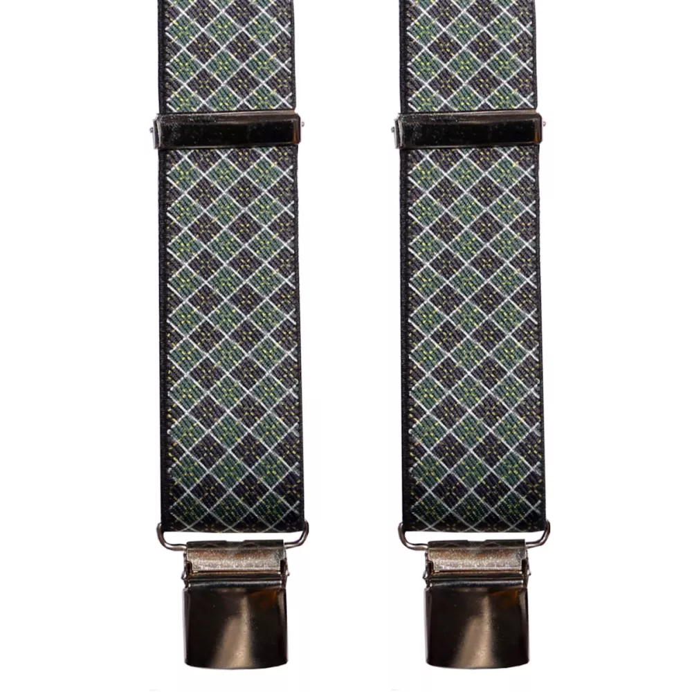 Bretelle petits carreaux vert foncé à pinces--