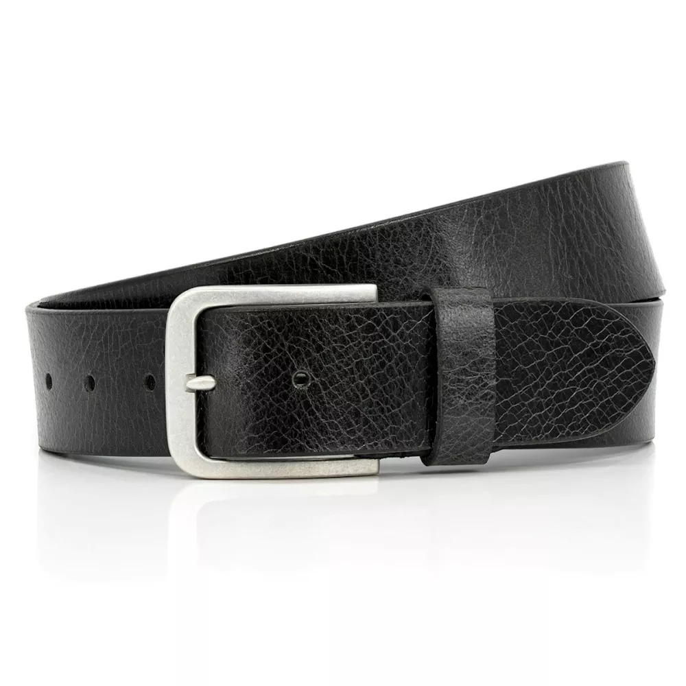 Ceinture en cuir véritable noir ajustable de 155 cm à 170 cm--