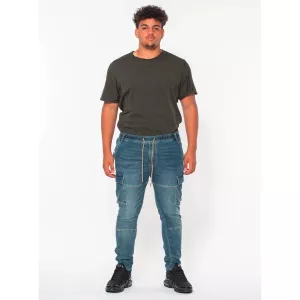 Jeans cargo fantaisie ceinture élastique bleu clair délavé-E58