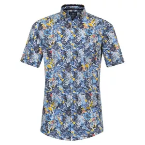 Chemise manche courte bleue motif floral de 2XL à 4XL
