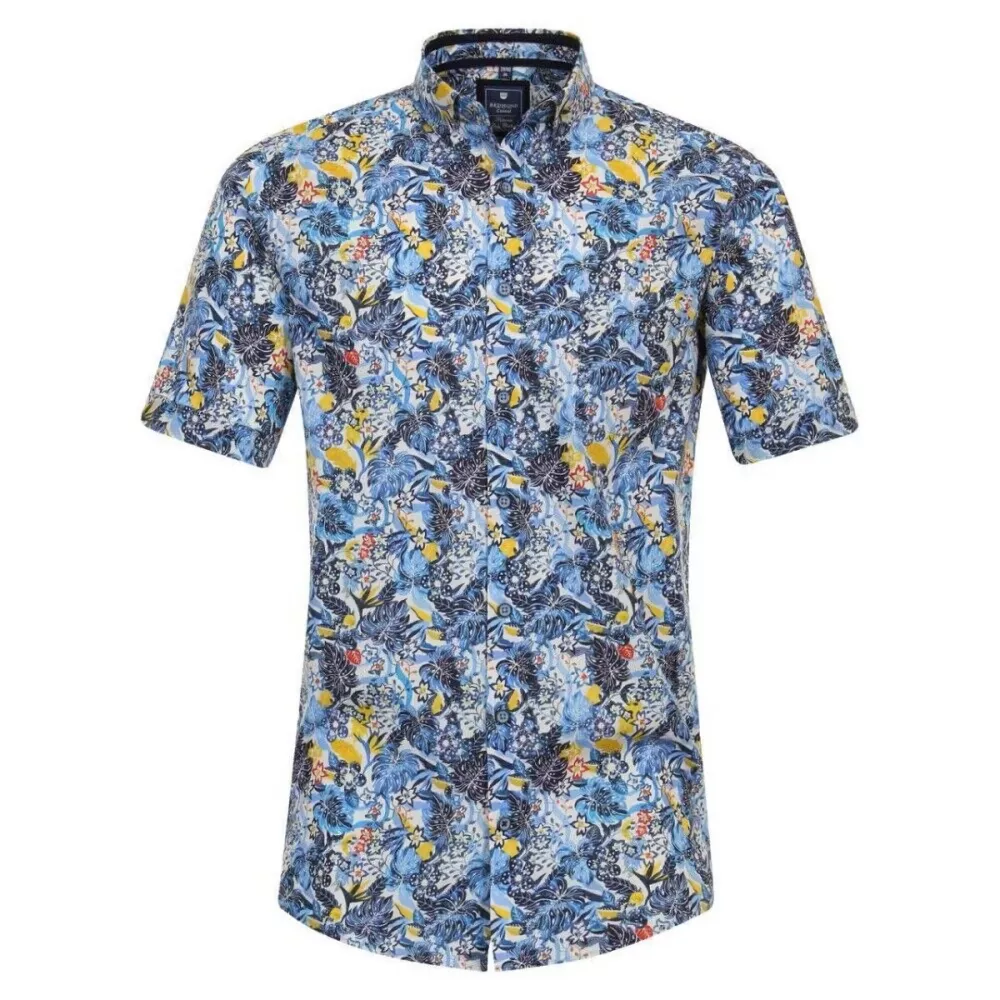 Chemise manche courte bleue motif floral de 2XL à 4XL-2XL