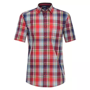 Chemise col  kent  manche courte carreaux rouge bleu