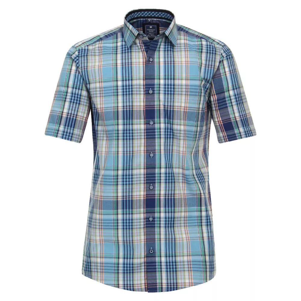 Chemise manche courte carreaux turquoise, bleu et blanc de 2XL à 6XL-3XL