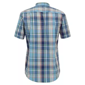 Chemise manche courte carreaux turquoise, bleu et blanc de 2XL à 6XL-3XL