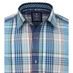Chemise manche courte carreaux turquoise, bleu et blanc de 2XL à 6XL-3XL