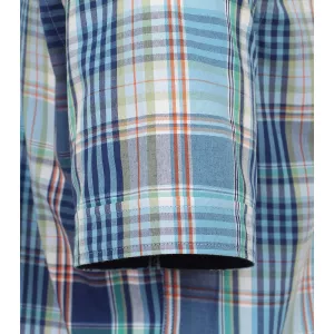 Chemise manche courte carreaux turquoise, bleu et blanc de 2XL à 6XL-3XL