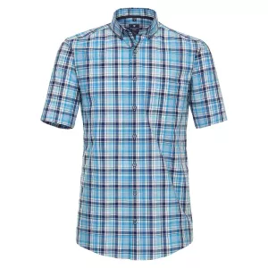 Chemise manche courte carreaux turquoise marine  de 2XL à 6XL